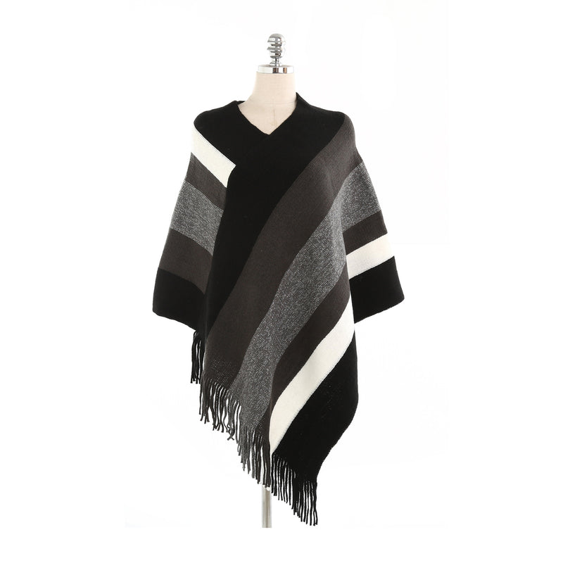 Striped fringed head with cashmere shawl