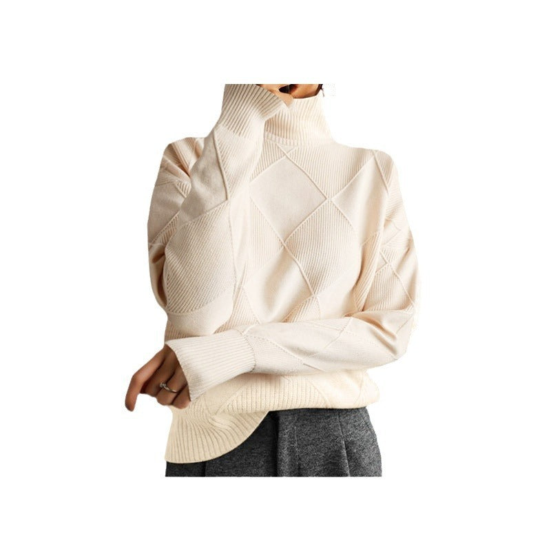 Loose High Collar Warm Sweater Solid Color Knitted Women