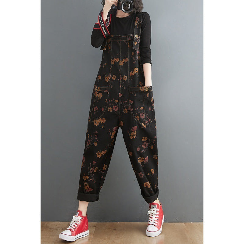 Summer Lean Print Jean Suspenders For Women