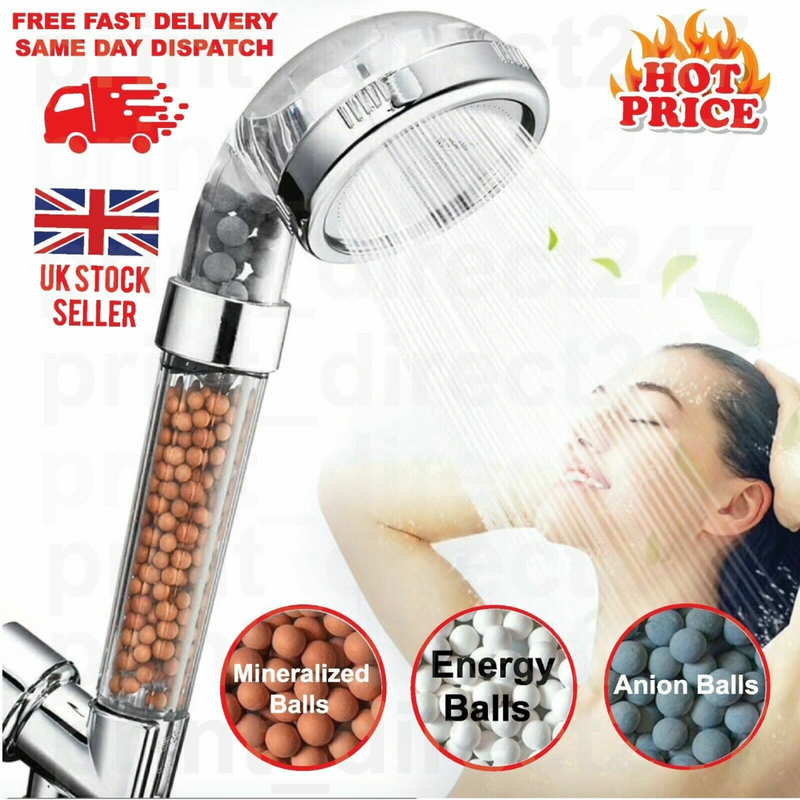 Large Shower Head 3 Mode High Pressure 40% Water Saving Filters Adjustable Ionic