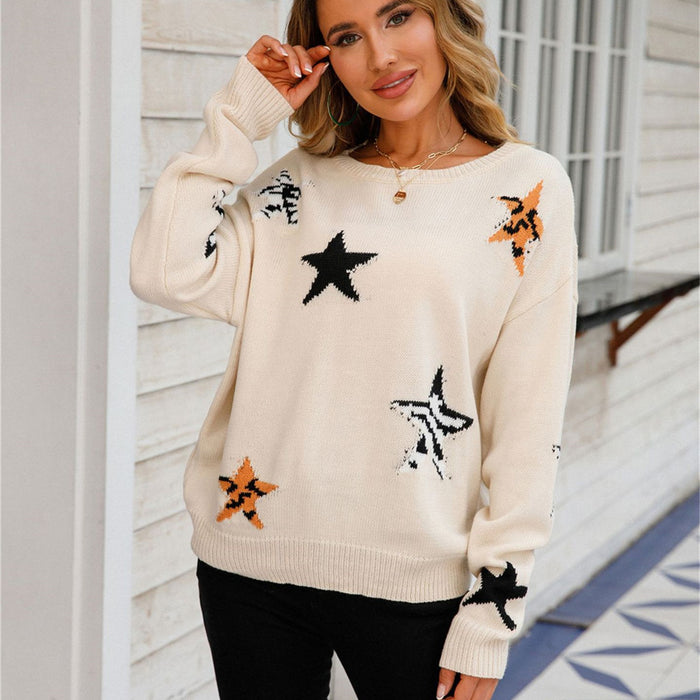 Women's Round-neck Long Sleeve Knitted Pullover Sweater