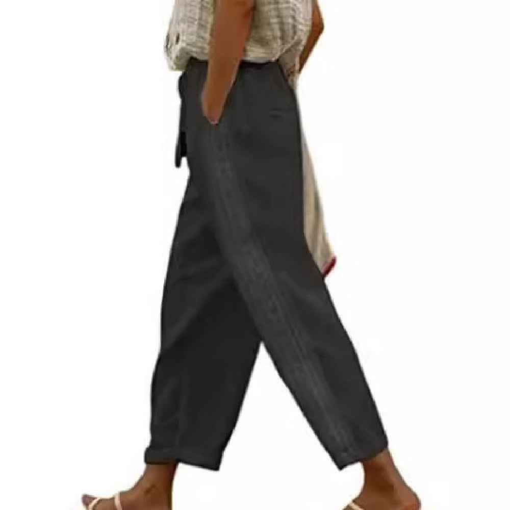 Stitching Women's Clothes Casual Pants Elegant Cotton And Linen Ol Cropped Pants