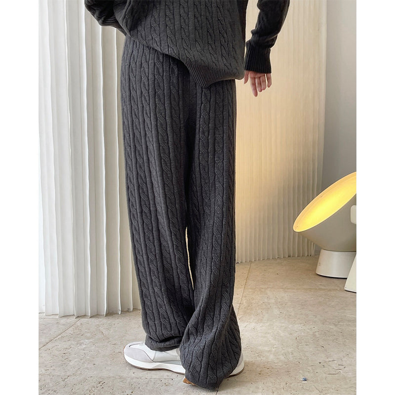 Women's Lazy Twisted High Waist Wide Leg Knitted Pants