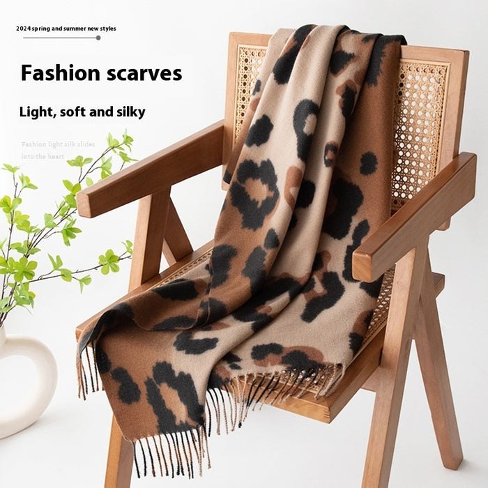 Leopard Print Women Scarf Artificial Cashmere Elegant High Sense Shawl