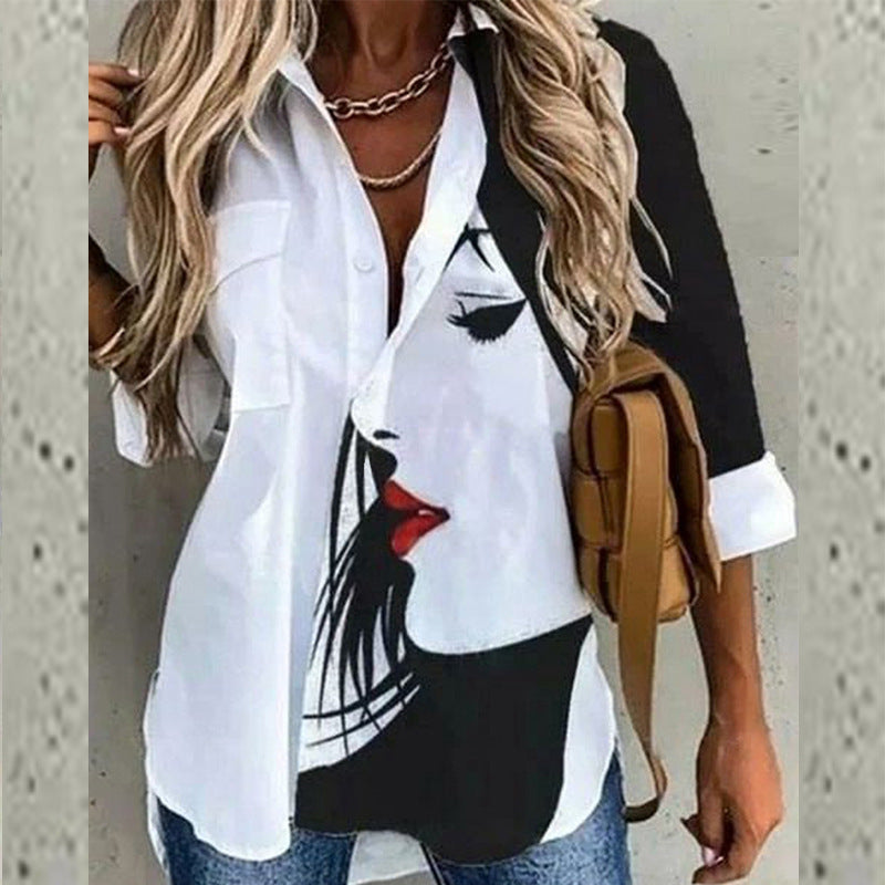 Personalized Fashion Long Sleeve Lapel Print Shirt