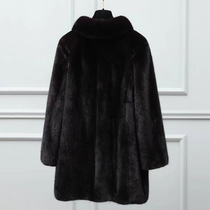 Women's Mink Coat Stand-up Collar Fur Mid-length Casual Slim