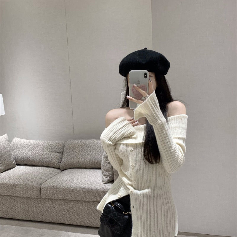 Women's Slim Short Lazy Long Sleeve Knit Pullover Sweater