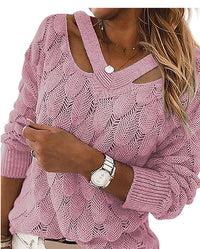 Autumn And Winter Fashion Knitwear V-neck Off-the-shoulder Long-sleeved Sweater