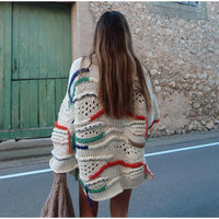 Personality Street Round Neck Tassel Color Matching Knitted Long Sleeve