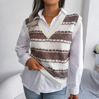 Fashion V-neck Color Stripe Knitted Vest Sweater