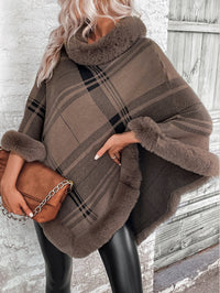 Ins Fur Collar Plaid Cape And Shawl Cardigan Sweater