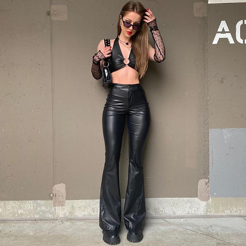 Women's PU Leather High Waist Stretch Fashion Trousers