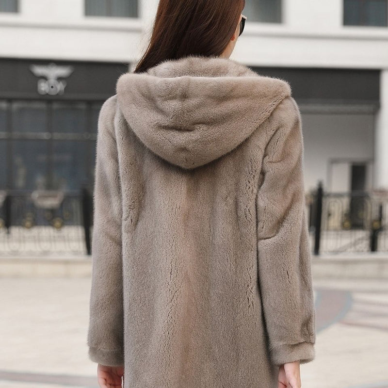 New Female Mink Fur Coat With Hood