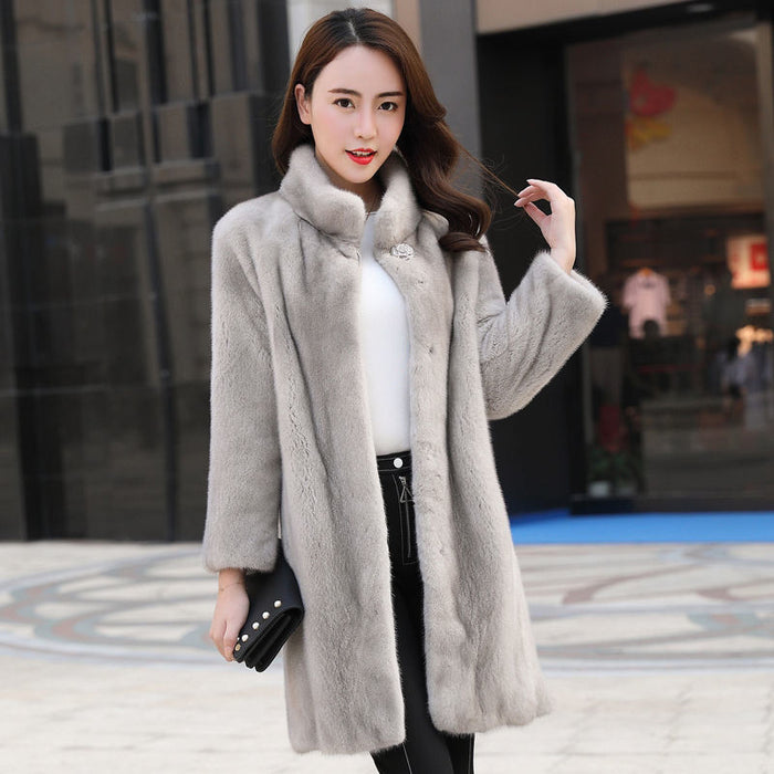 Women's Mink Fur Coat Whole Mink Mid-length