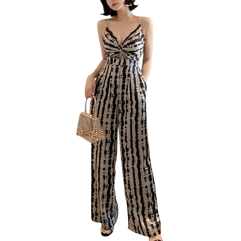 Summer New Sexy Sling Draping Wide-leg Trousers Off-the-shoulder Jumpsuit