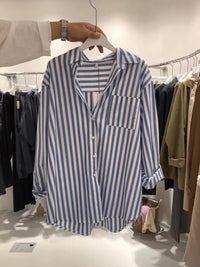 Vertical Striped Long-sleeved Shirt For Women All-matching Jacket Tops