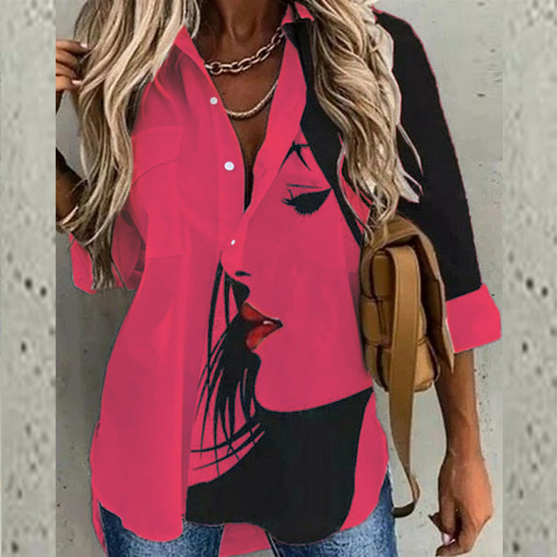 Personalized Fashion Long Sleeve Lapel Print Shirt