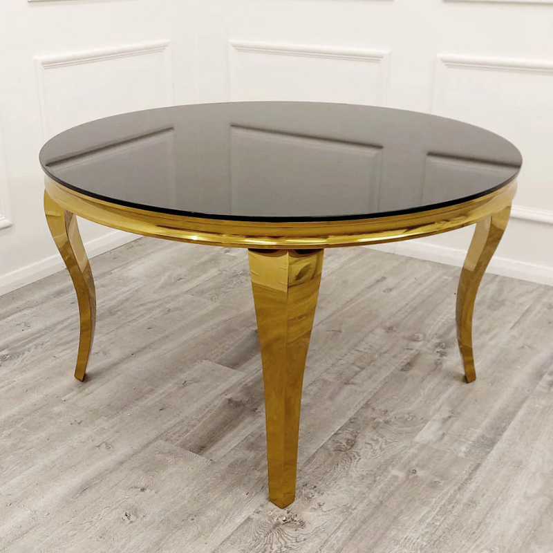 Louis Gold Dining Table Round Black Glass