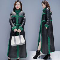 Women's Patchwork Goat Cake Fur And Leather Overcoat Coat