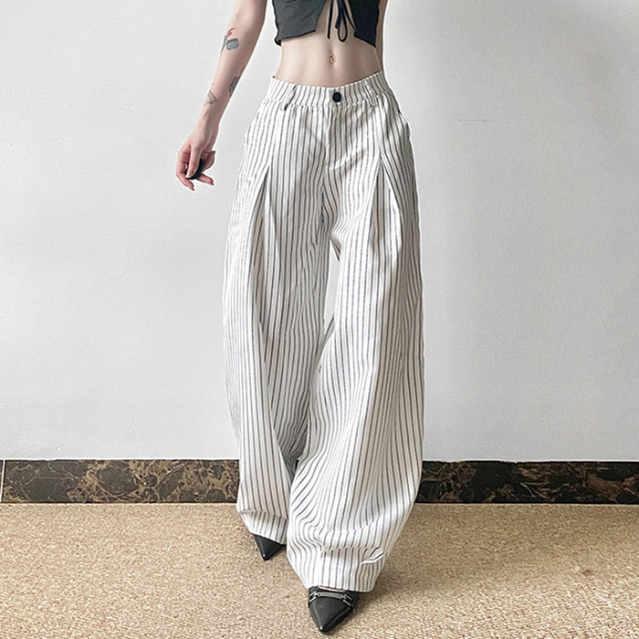 Striped All-matching Pressed Straight Wide-leg Pants