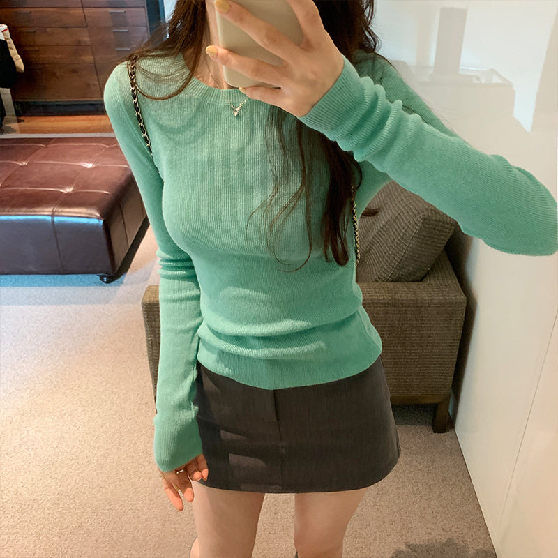 Thread Fitted Slimming Pullover Bottoming Sweater