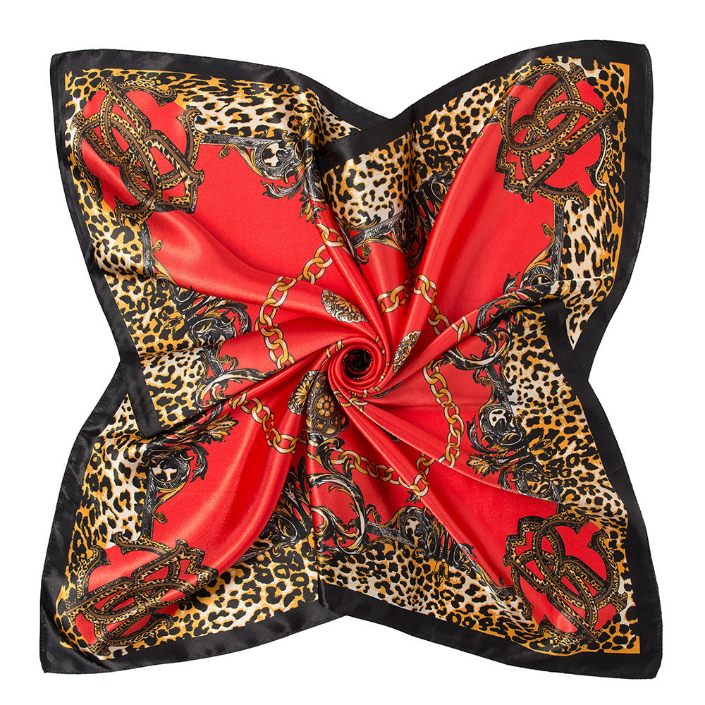 Ladies imitation silk scarf Malaysia head scarf leopard print chain print big square scarf