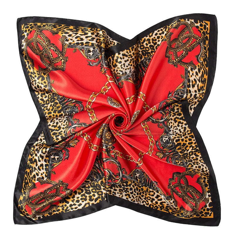 Ladies imitation silk scarf Malaysia head scarf leopard print chain print big square scarf