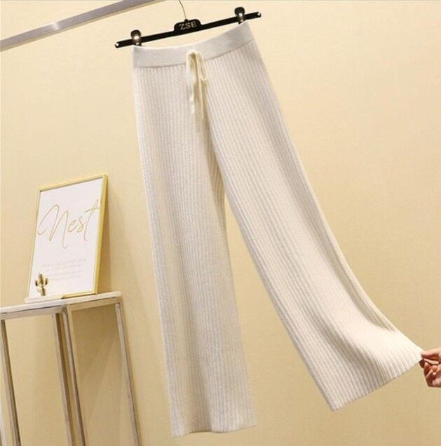 Drop knit wide-leg pants