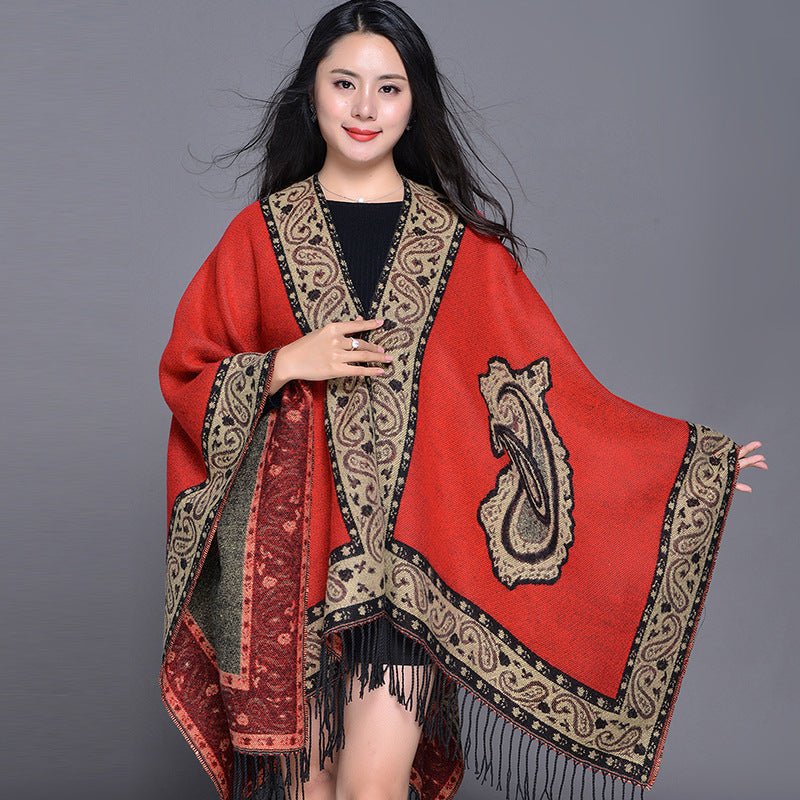 Travel Autumn And Winter Nepal Ethnic Style Extra Large Thickened Split Shawl Scarf Cape