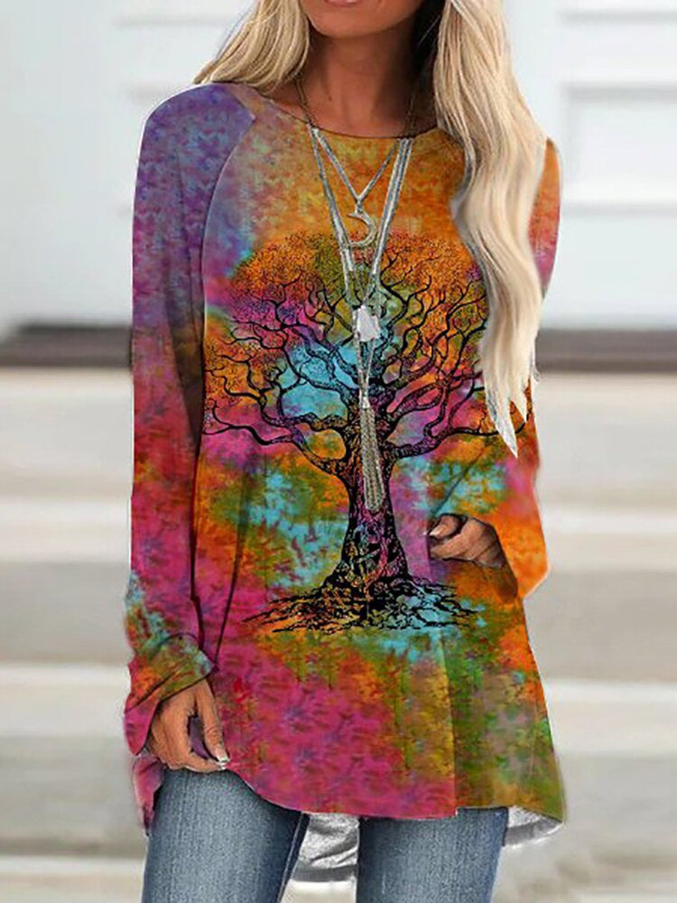 Pullover Long Sleeve Abstract 3D Printed Loose Round Neck Women's T-shirt