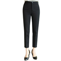 Professional Suit Women's Mid-waist Work Black Trousers Cropped Pants