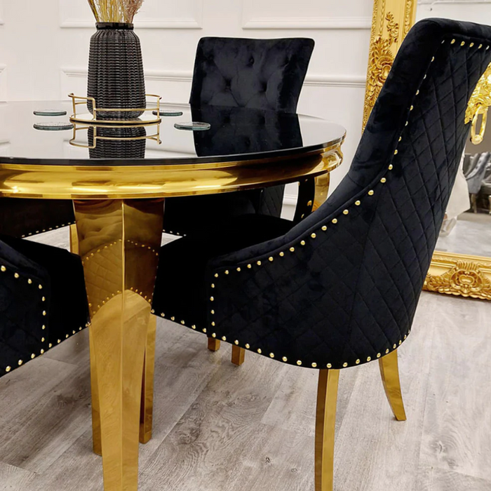 Louis Gold Dining Table Round Black Glass