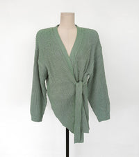 Pit Stripe Knitted Cardigan With Waist Strap Thickened Sweater