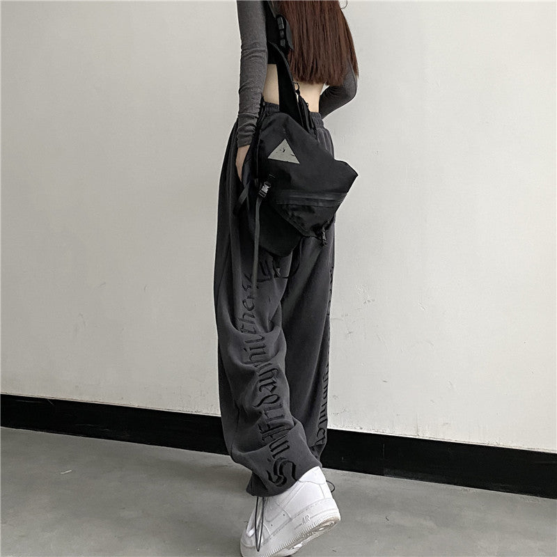 Letter Print Women's Loose Drawstring Casual Sports Pants