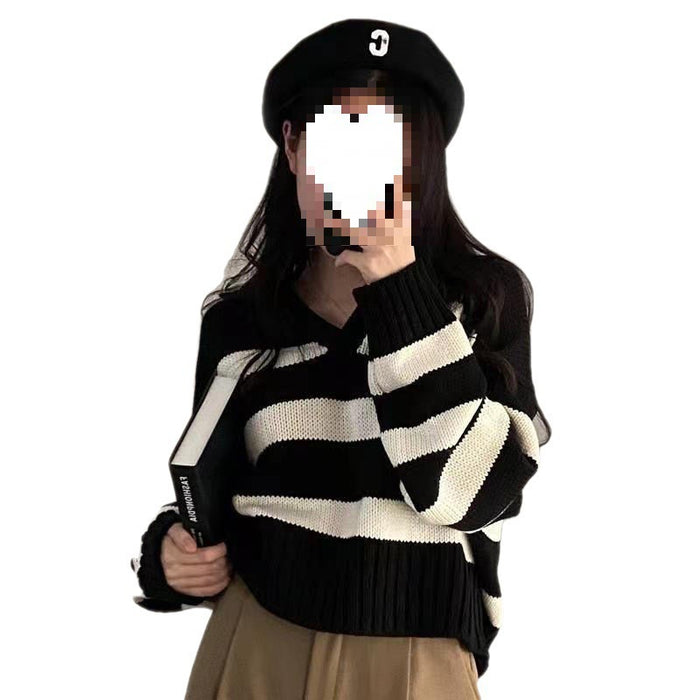 College Style Sweet Slouchy Style Loose Lapel Pullover Knit Top