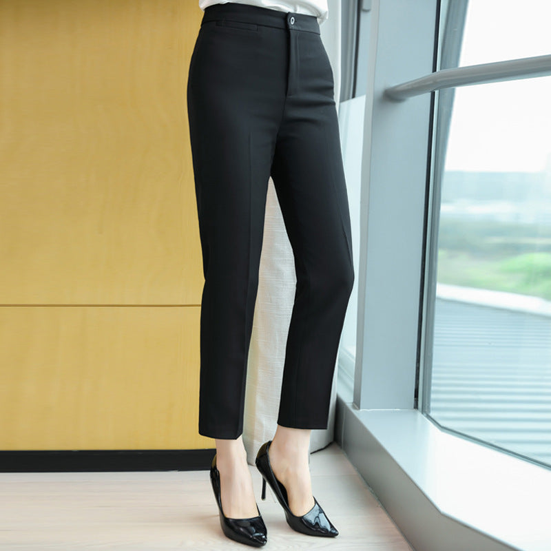 Professional Suit Women's Mid-waist Work Black Trousers Cropped Pants