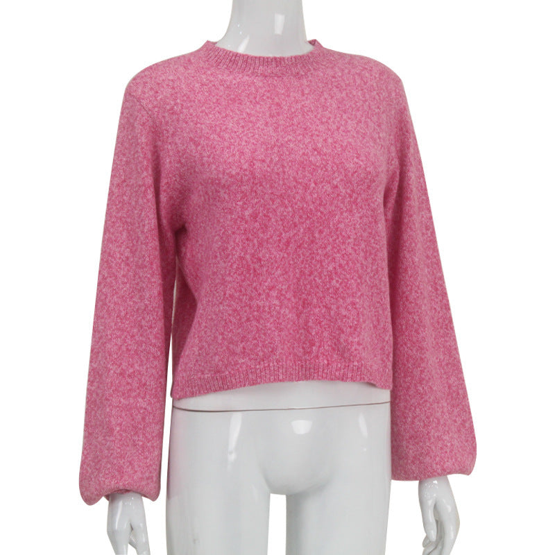 Women's Round Neck Long Sleeve Tied Sweater