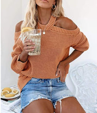 Off-Shoulder Solid Color Loose Knit Sweater