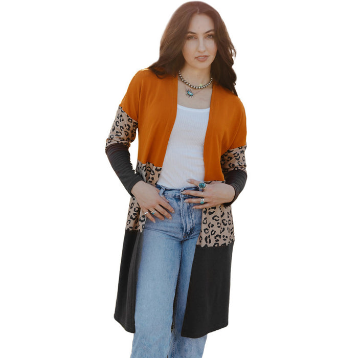 Leopard Print Cardigan Coat Women's Mid-length Knitted Top