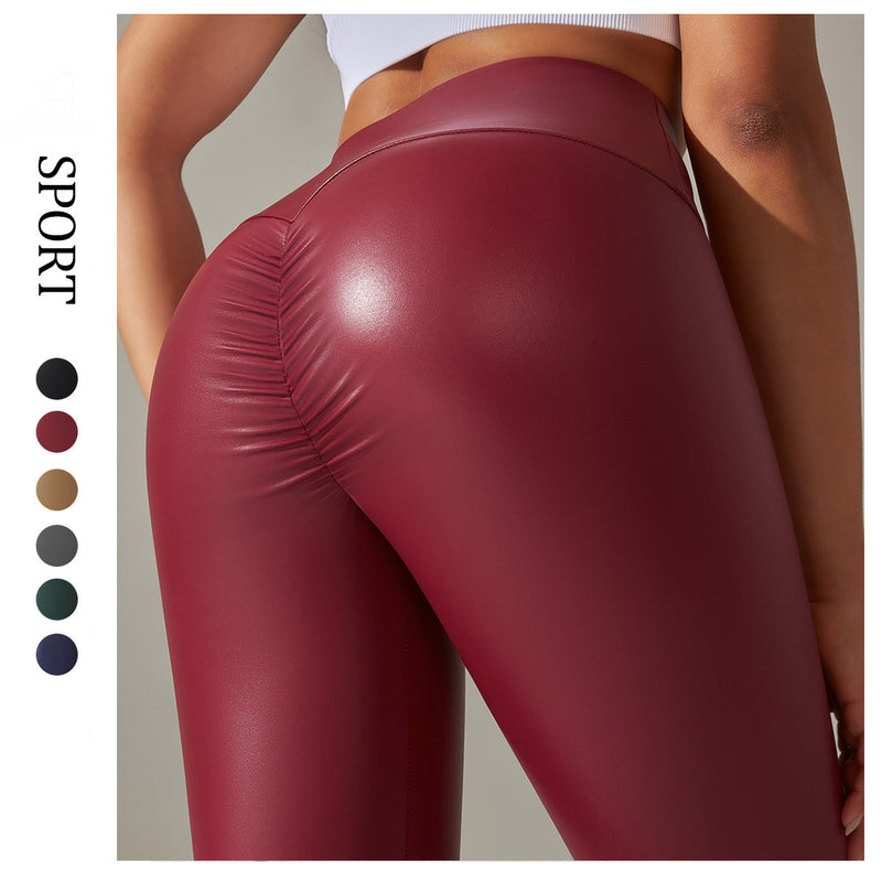 Yoga Clothes Fitness Sports Thin Section Leather Pants High Waist Tight Crimp Butt-lift Underwear