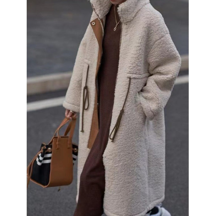 Lamb Wool Coat Thickened Korean Style Mid-length Cotton