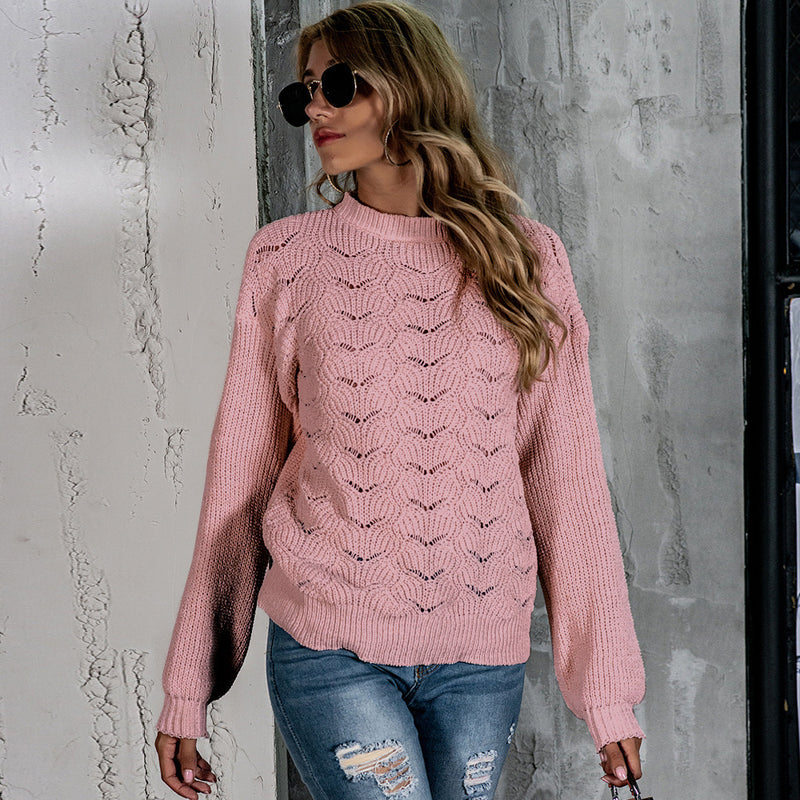 Hollow-out Solid Color Knitted Top