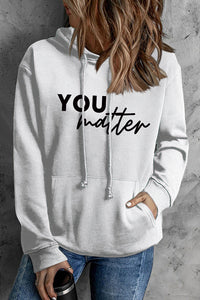 Front And Back Letters Women's Printed Wear Hooded Pocket Pullover Sports Long Sleeve