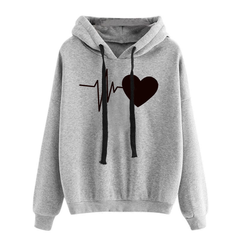 Heart Print Streetwear Hoodies Women Sweatshirt Spring Autumn Long Sleeve Hoodie Clothes