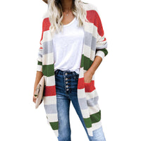 New Autumn And Winter Long Color-blocking Pocket Knitted Cardigan