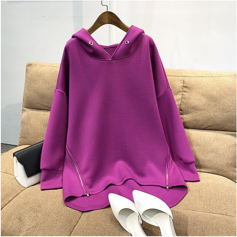 Candy Five-color Hooded Hem Zipper Thin Casual Sweater