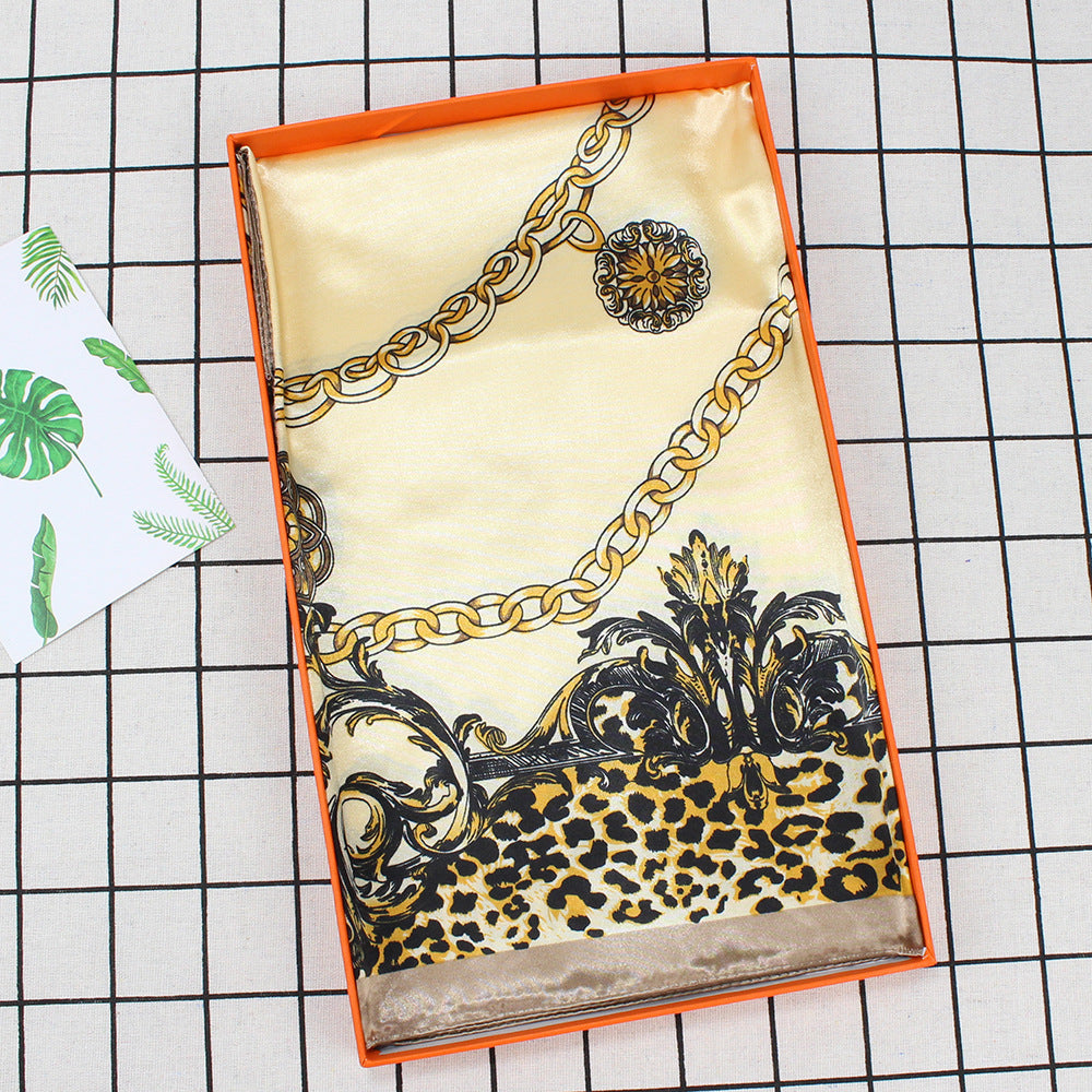 Ladies imitation silk scarf Malaysia head scarf leopard print chain print big square scarf