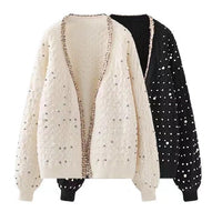 Women's V-neck Long-sleeved Vintage Beaded Sweaters Cardigan