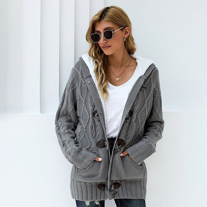 Fleece Warm Long Sleeve Hooded Sweater Coat