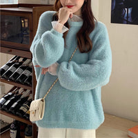 Soft Glutinous Autumn And Winter New Gentle Mink-like Wool Thickened Outer Wear Loose Long-sleeved Stitching Pullover Knitted Sweater For Women